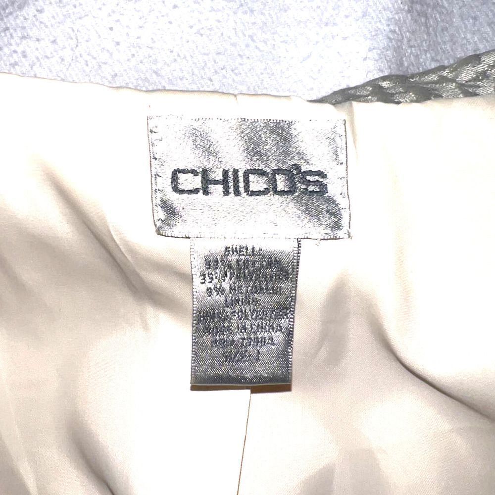 Chico's Cream/Gold Metallic Textured Lined Biker Jacket- 1(M) - Picture 3 of 13